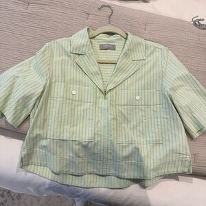 Light Green Striped Short Sleeve Top